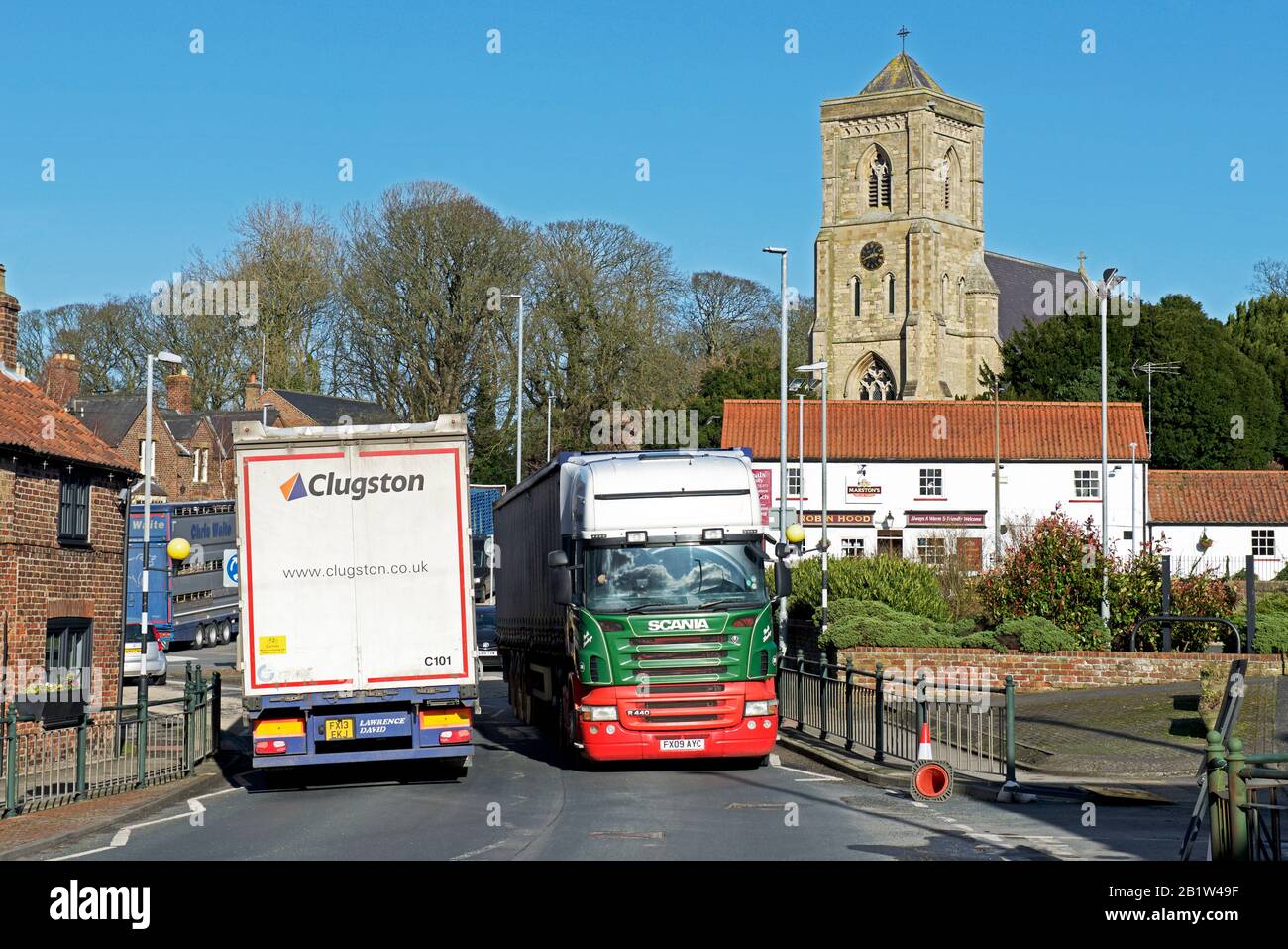 Lorries in the village of Middleton on the Wolds, East Yorkshire, England UK Stock Photo