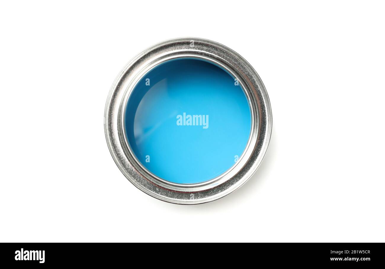 Can of blue paint isolated on white background Stock Photo - Alamy