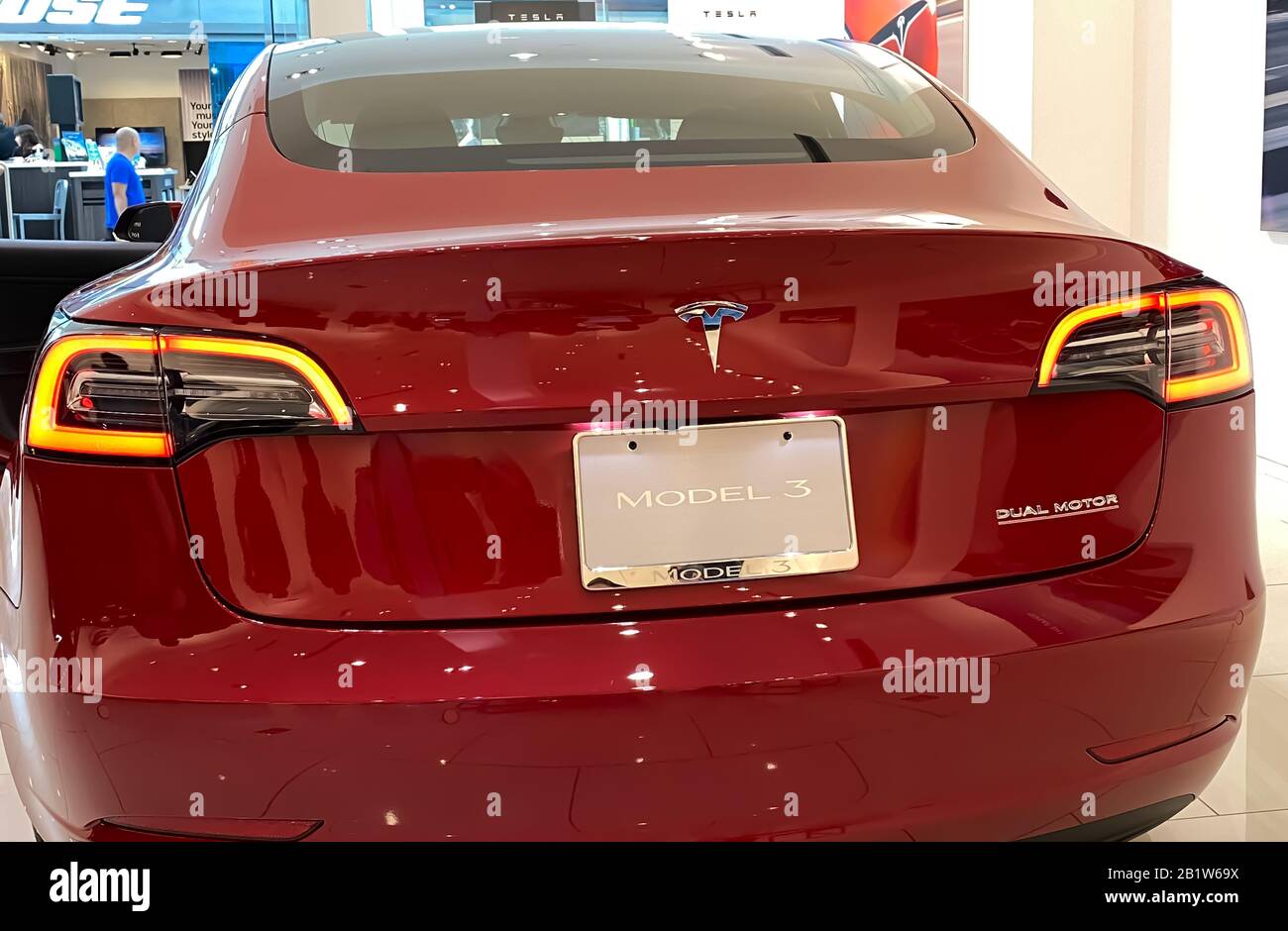 Orlando, FL/USA2/17/20 A Tesla Model 3 at a Tesla retail store. Tesla