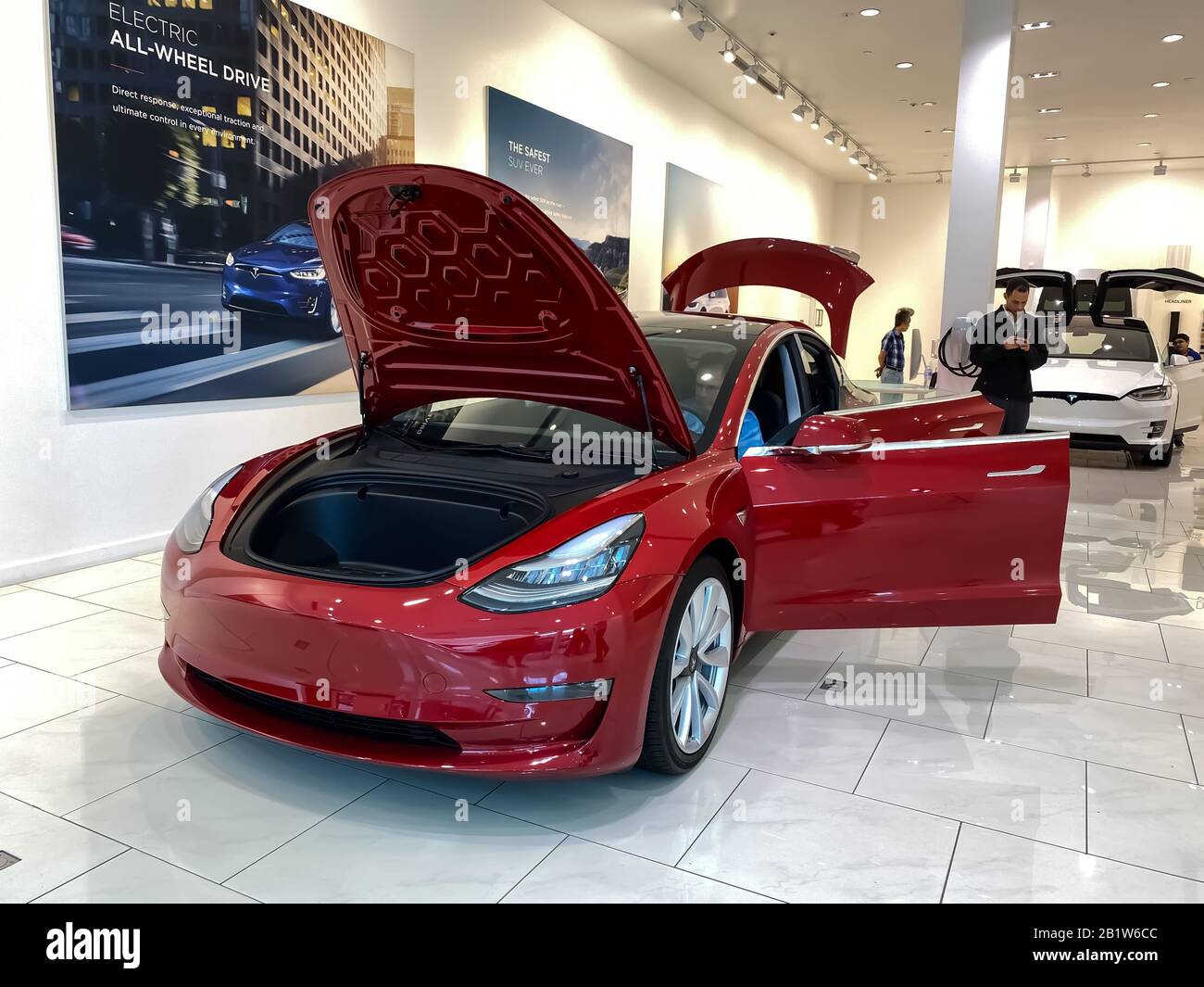 Orlando, FL/USA2/17/20 A Tesla Model 3 at a Tesla retail store. Tesla is an electric