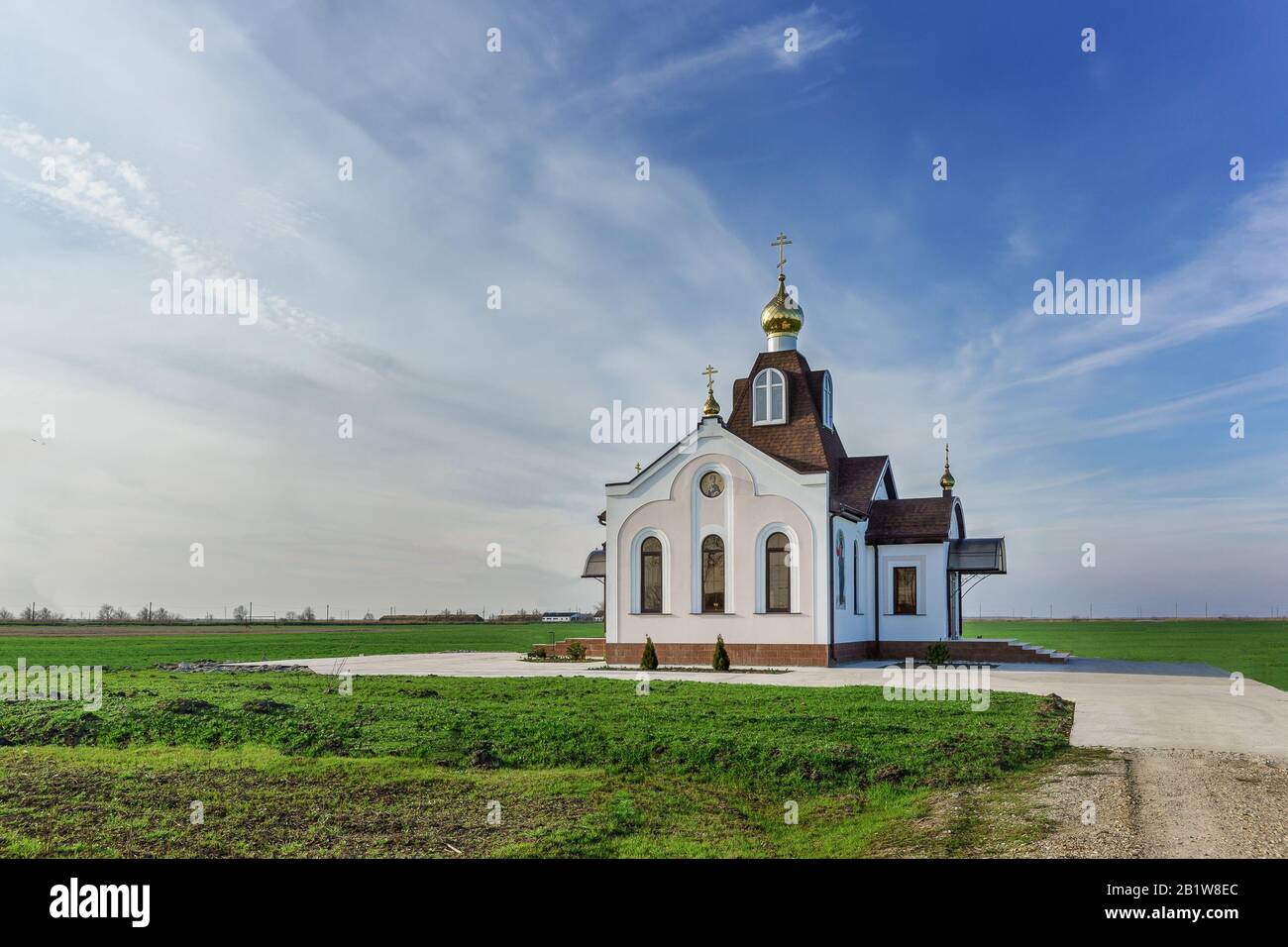 Farm Kuban, Slavic area, Krasnodar territory, Russia - the new St. Nicholas Church. Sunny day Stock Photo