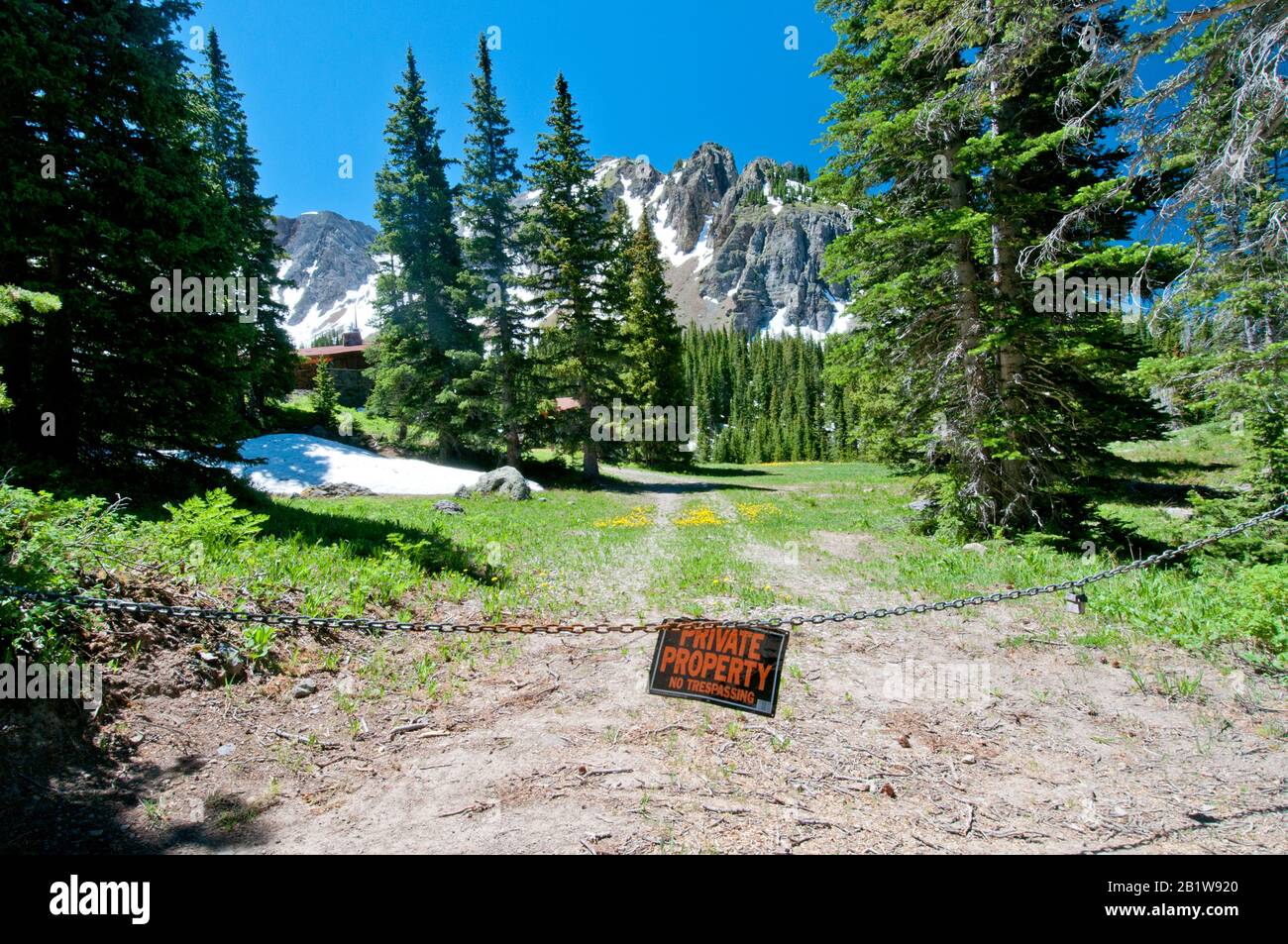 No trespassing sign in west-central Colorado Stock Photo