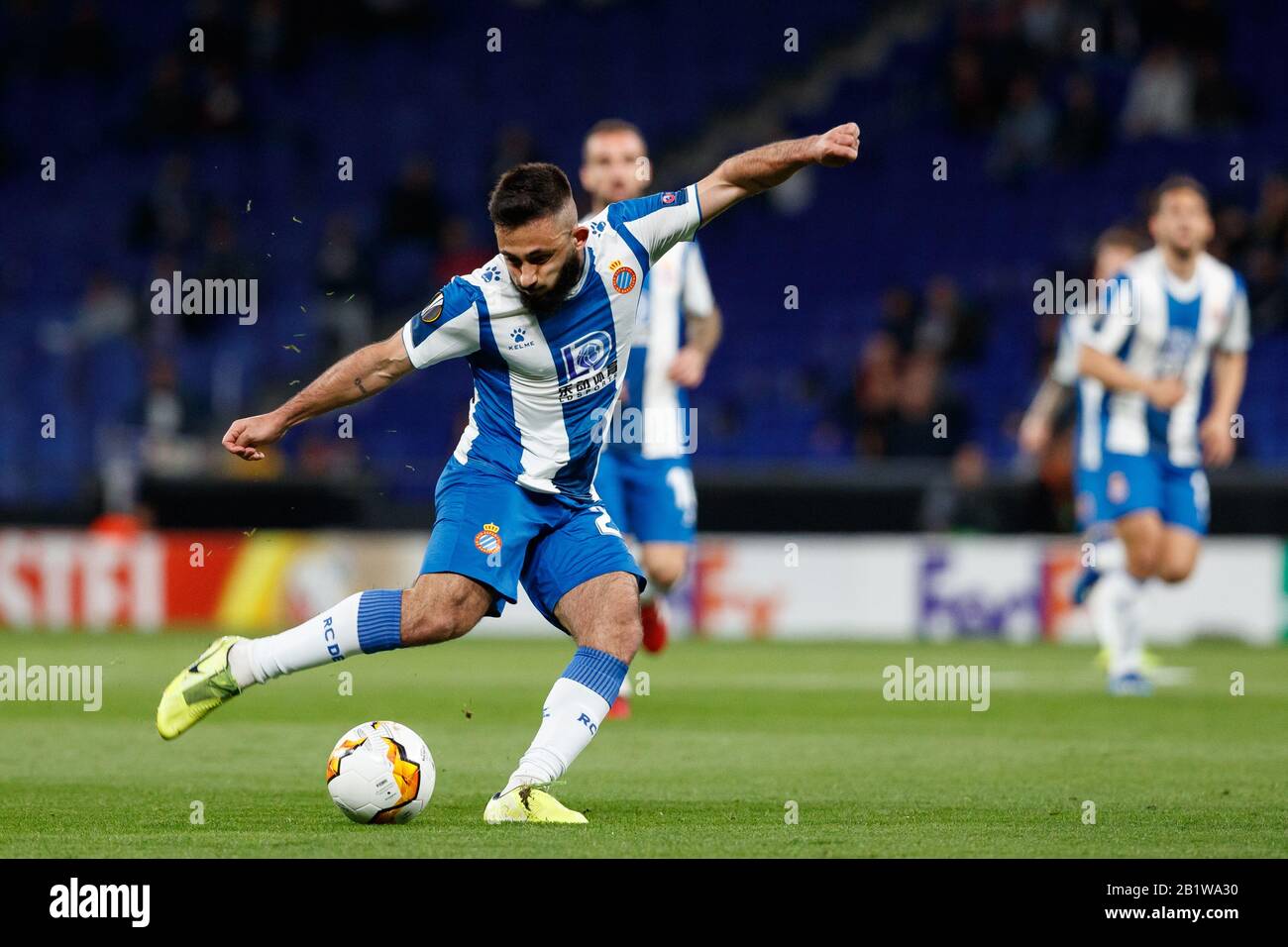 Barcelona, Spain. 27th Feb 2020.  Matias Vargas of RCD Espanyol during the UEFA Europa League round of 32 second leg match between RCD Espanyol and Wolverhampton Wanderers at RCD Stadium on February 27, 2020 in Barcelona, Spain. Credit: Dax Images/Alamy Live News Stock Photo