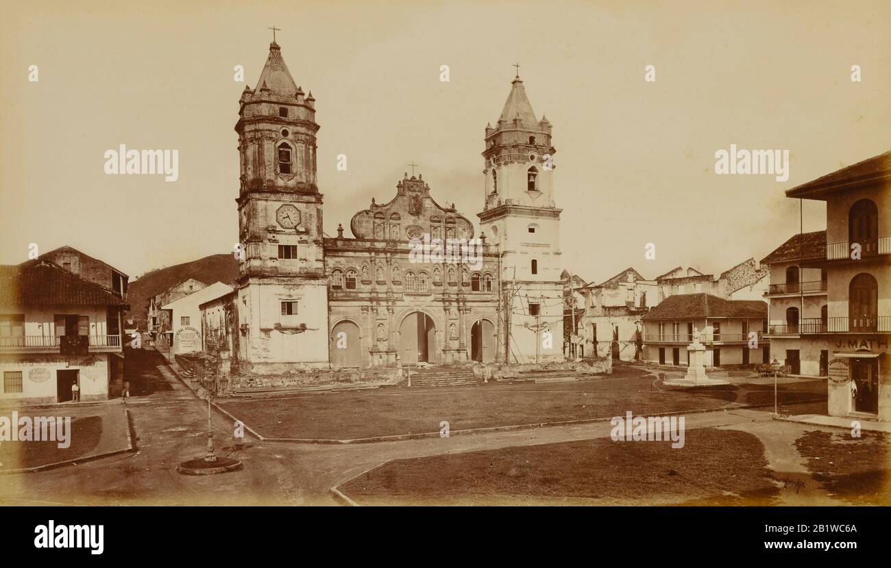 Cathedral in Old Panama (Casco Viejo) circa 1875 photograph by Eadweard Muybridge (1830-1904), Panama City, Central America Stock Photo