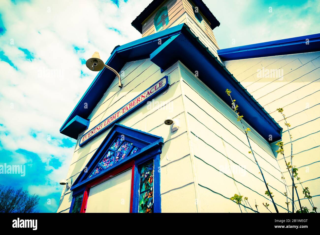 Little white and blue church, Evening Light Tabernacle in Yuma