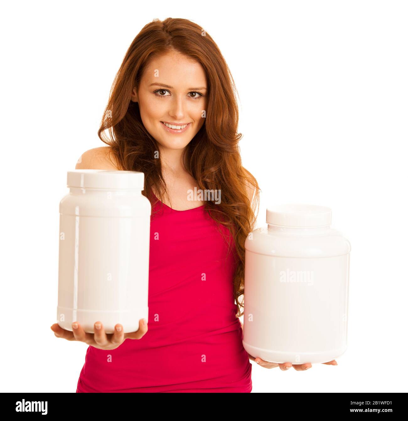 https://c8.alamy.com/comp/2B1WFD1/attractive-beautiful-sporty-woman-holds-blank-plastic-protein-container-2B1WFD1.jpg
