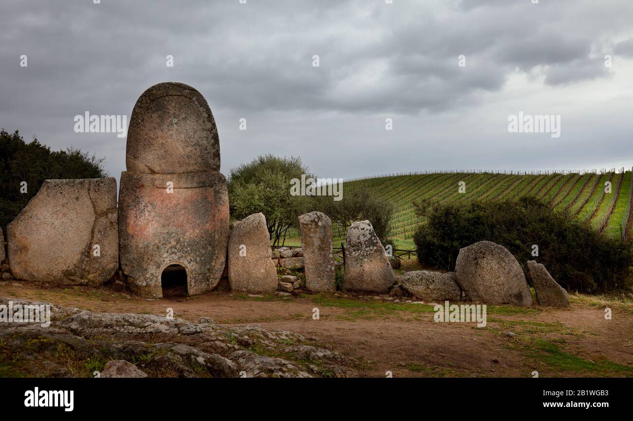 Giants megalithic tombs in Arzachena.Tomba dei Giganti di Coddu Vecchiu. Arzachena, Sardinia. Italy Stock Photo