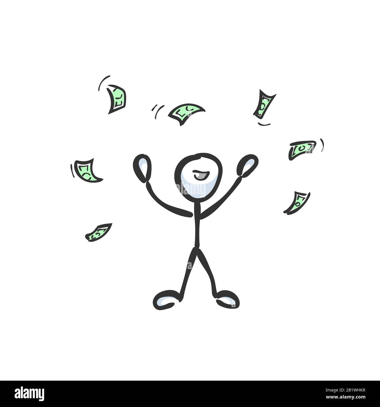 Rich man throwing money. Wealthy person. Success. Hand drawn. Stickman  cartoon. Doodle sketch, Vector graphic illustration Stock Vector Image &  Art - Alamy