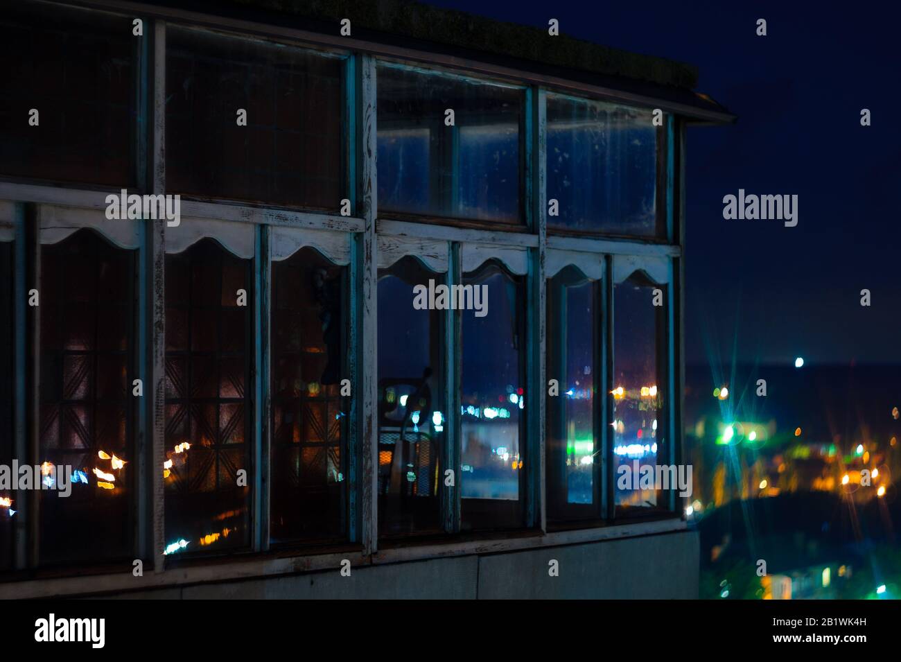 Long Exposure Cityscape Night Photo Balcony With Windows Let