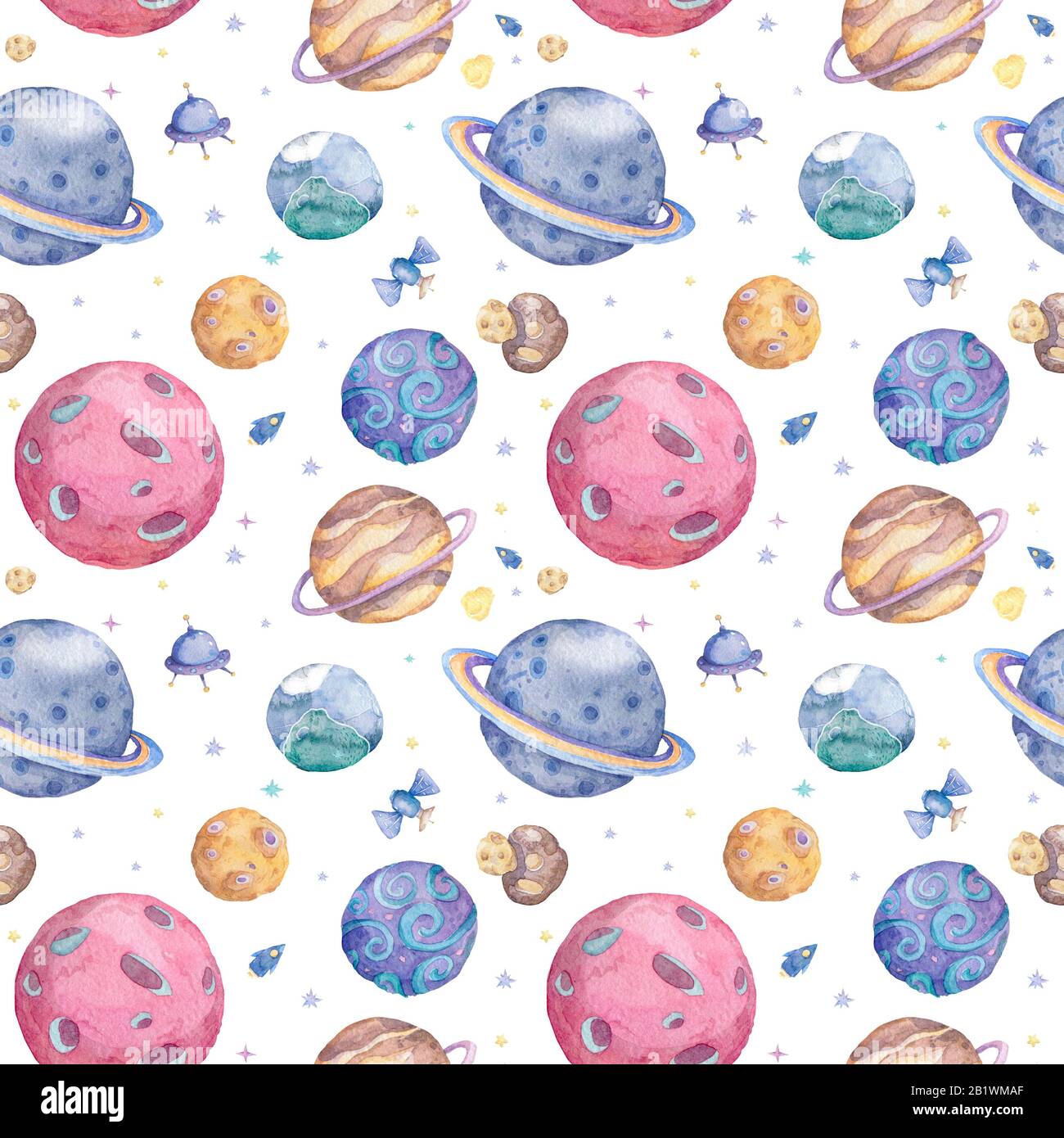 Set of Solar system planets hand drawn illustration. Seamless space ...