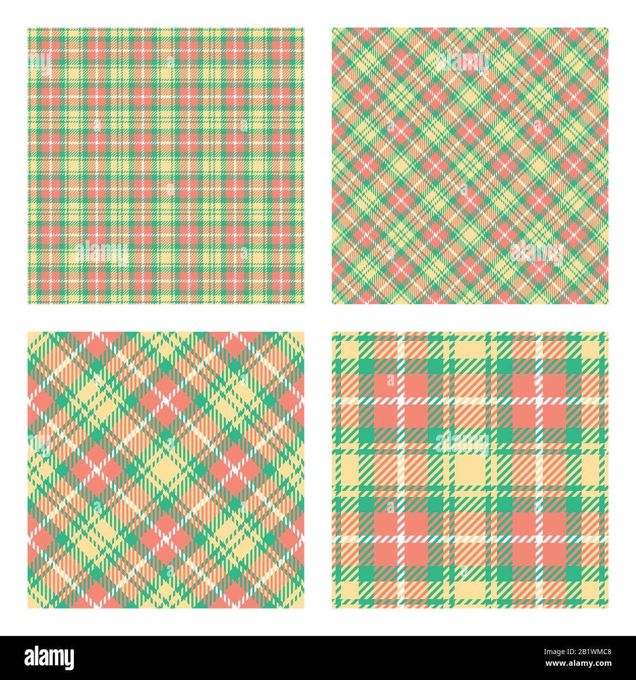 Set of 2 seamless patterns. Scottish tartan plaid. Pastel spring colors. Vector included pattern swatches. Good for home decor, textile, wrapping. Stock Vector