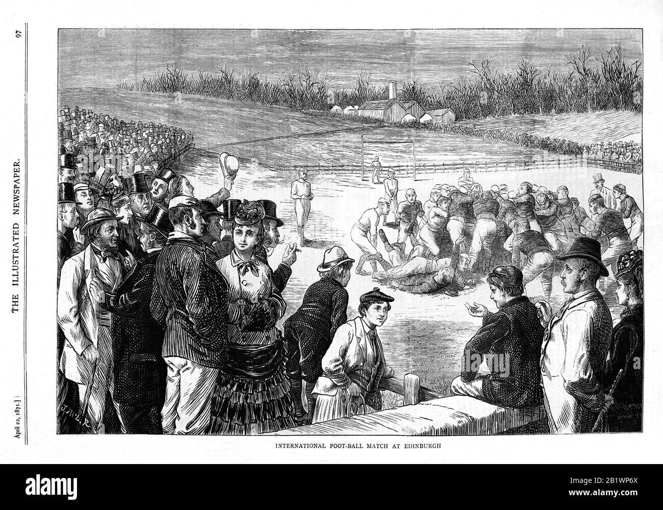 SPRY1289, Scotland v England, 1871 contemporary illustration of the first international rugby match, played in Edinburgh and narrowly won by the Scots, this picture drawn by John Ralston and published in The Illustrated Newspaper Stock Photo