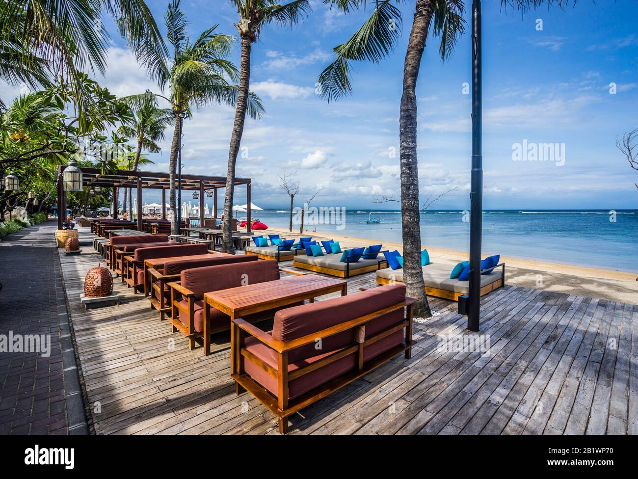 outdoor restaurant at a resort beach, Sanur, Bali, Indonesia Stock Photo -  Alamy