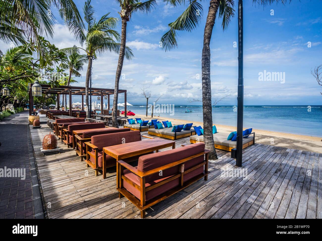 outdoor restaurant at a resort beach, Sanur, Bali, Indonesia Stock Photo Alamy