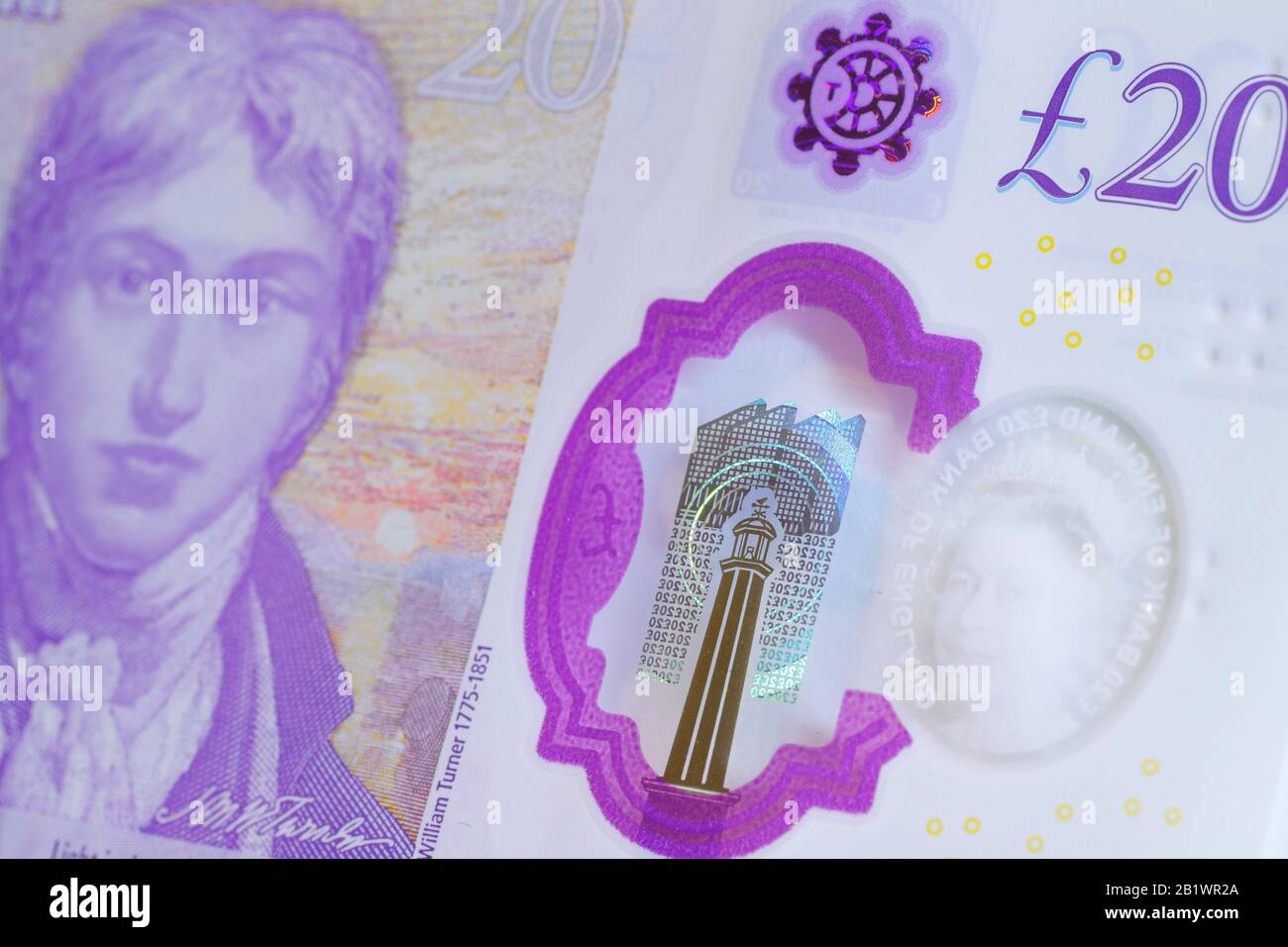 The new polymer £20 note that was released in the UK on 20th February 2020 Stock Photo