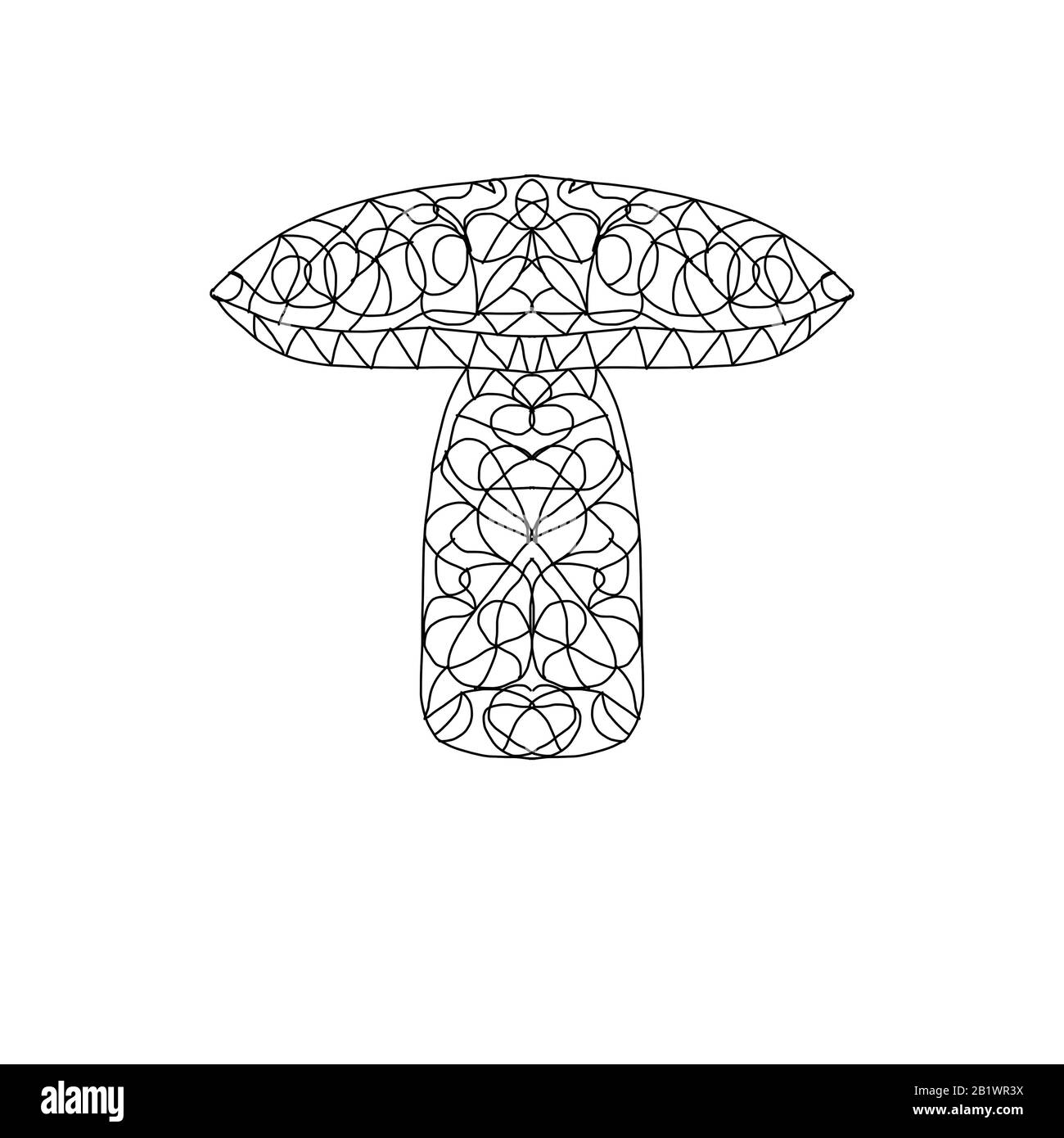 Mushroom coloring book with symmetric abstract pattern. coloring book Stock Photo