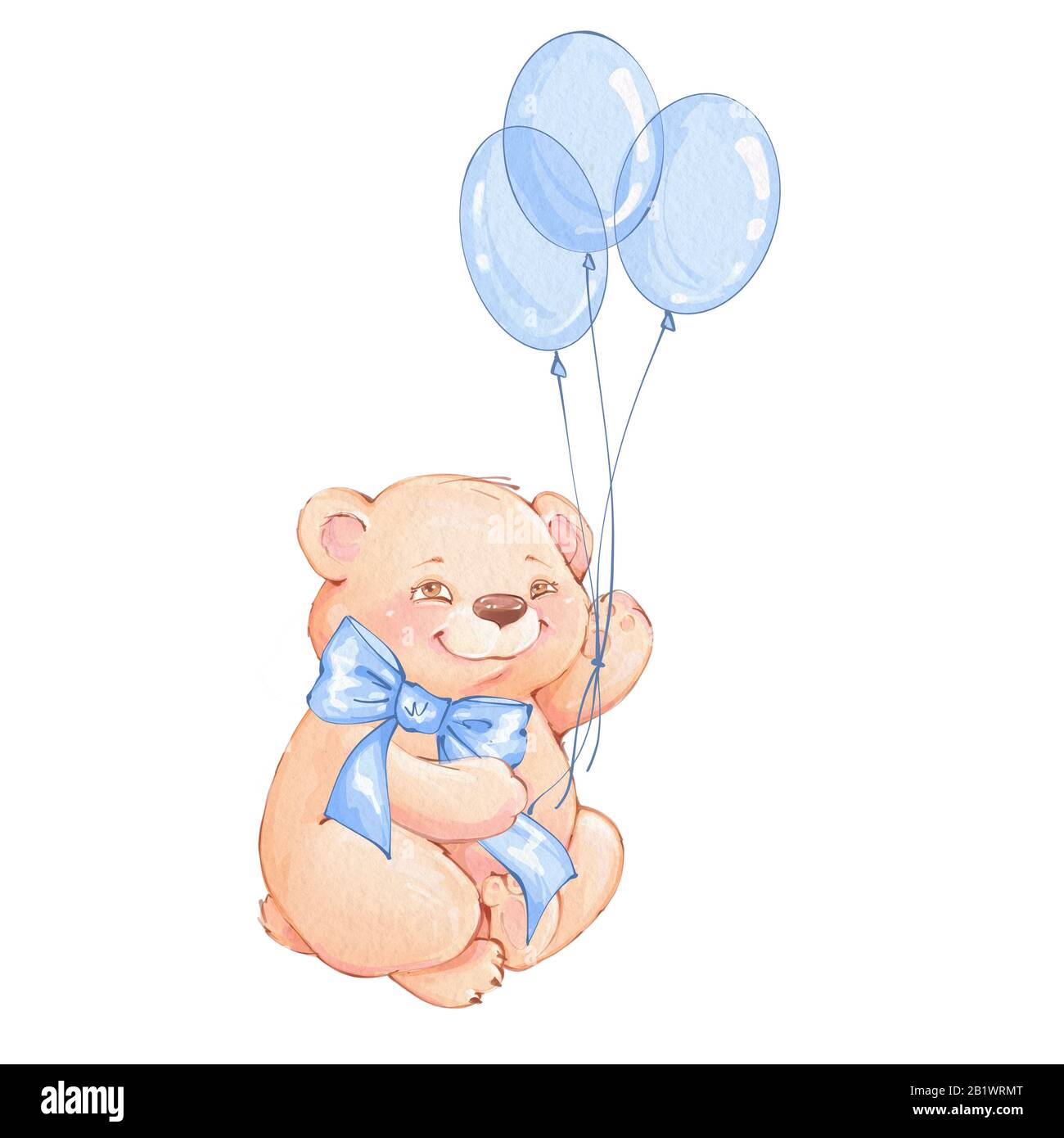 Cute Teddy Bear with blue balloons Stock Photo