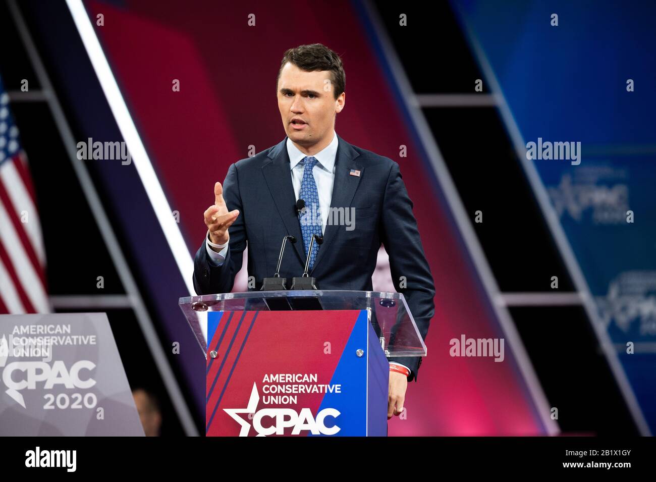 Oxon Hill, U.S. 27th Feb, 2020. February 27, 2020 - Oxon Hill, MD, United States: Charlie Kirk, Turning Point USA, speaking at the Conservative Political Action Conference (CPAC). (Photo by Michael Brochstein/Sipa USA) Credit: Sipa USA/Alamy Live News Stock Photo