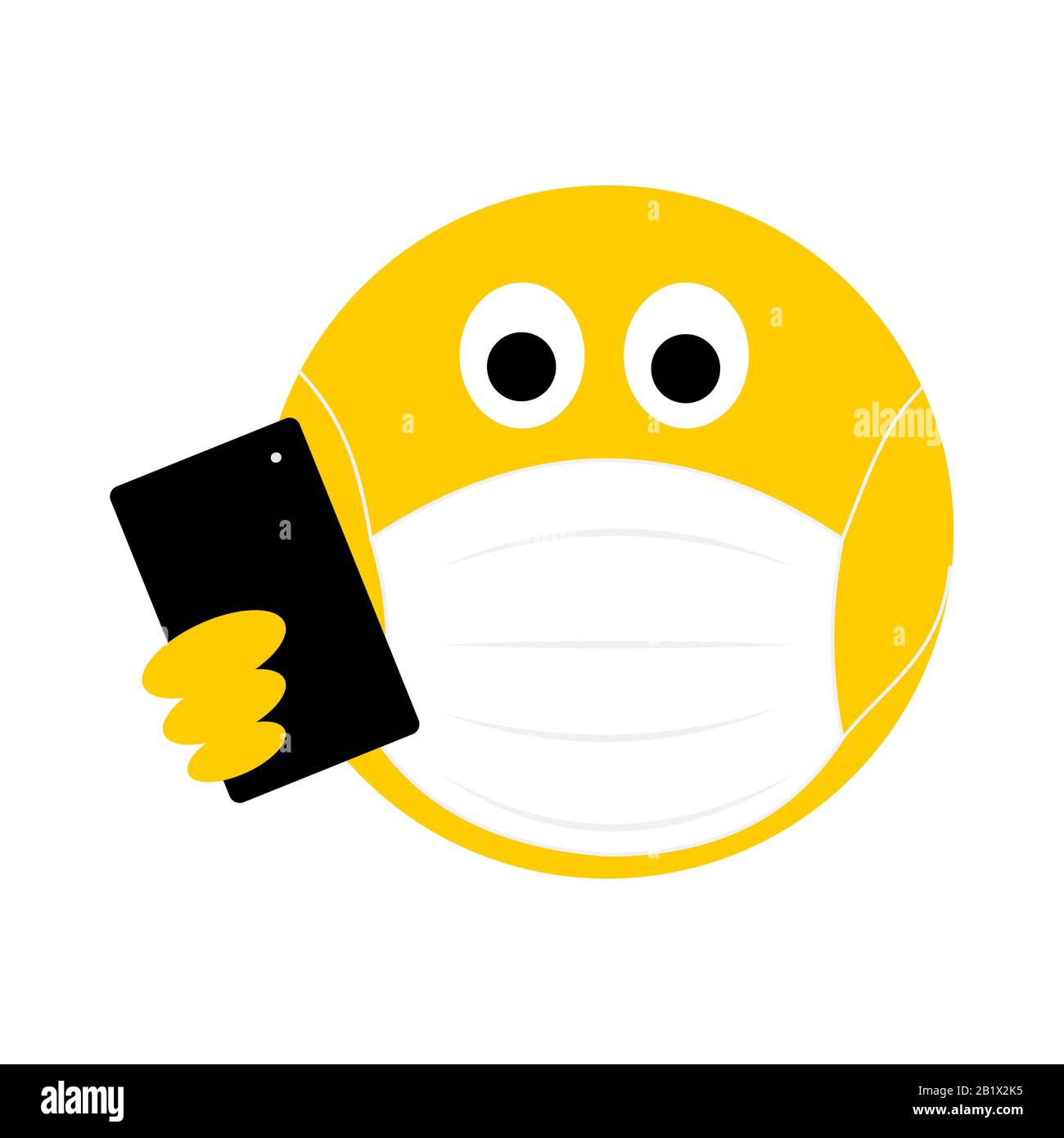 Emoji with face mask and smart phone looking worried, coronavirus ...