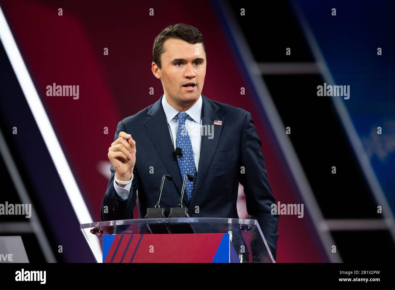 Charlie Kirk, Turning Point USA, speaks during the Conservative Political Action Conference (CPAC) in Oxon Hill. Stock Photo