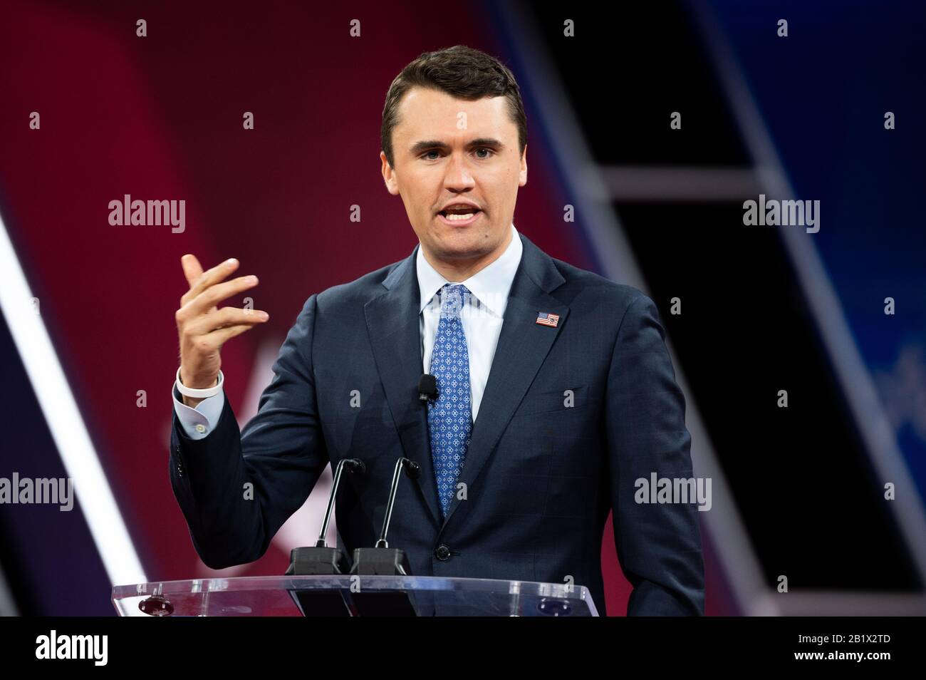 Charlie Kirk, Turning Point USA, speaks during the Conservative Political Action Conference (CPAC) in Oxon Hill. Stock Photo