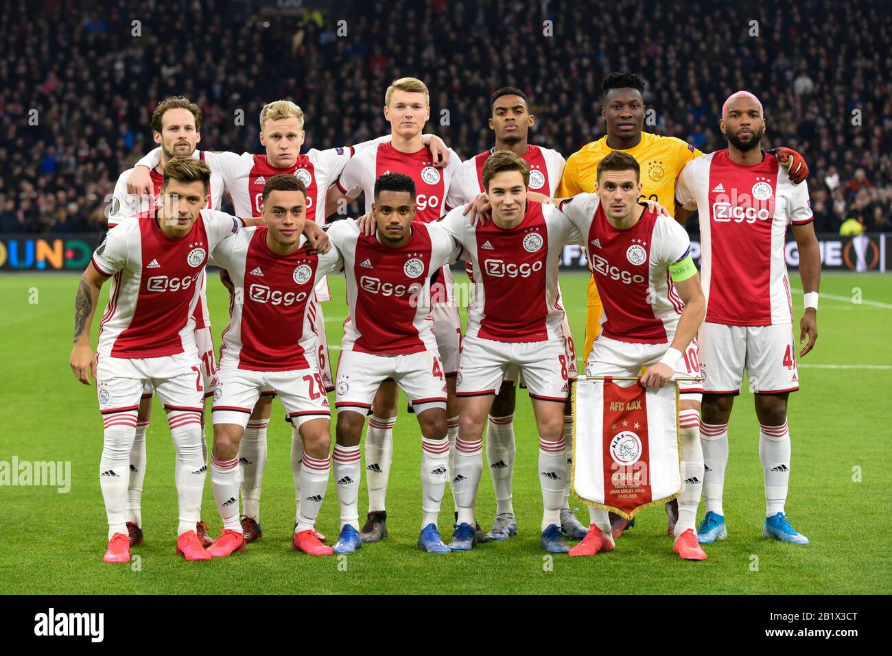 Amsterdam, Netherlands. 27th Feb, 2020. AFC Ajax team poses for a photo  during the Europa League Round of 32 match between AFC Ajax and Getafe C.F.  at Johan Cruijff ArenA in Amsterdam