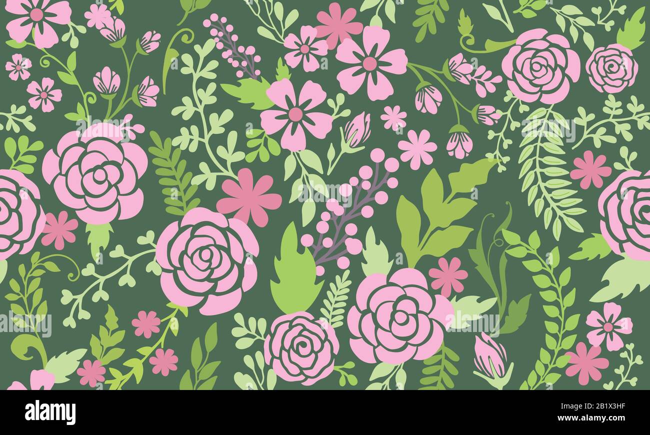 Seamless spring flower, with leaf and floral pattern background design ...