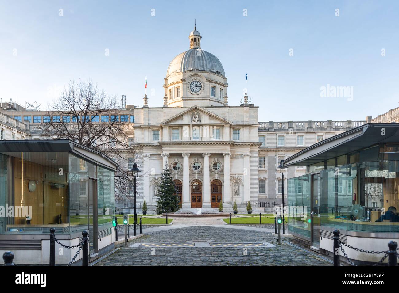 Dublin, Ireland – December 26, 2016:The seat of the Irish government also known as Leinster House. Both the lower (Dail) and higher (Seanad) chamber m Stock Photo
