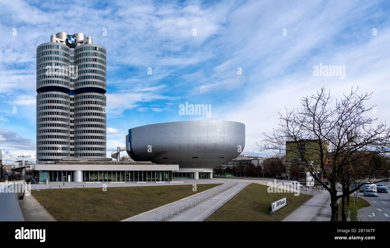 Munich, Germany: March 12, 2018: The BMW Museum of automotive history located near the Olympiapark in Munich. Stock Photo