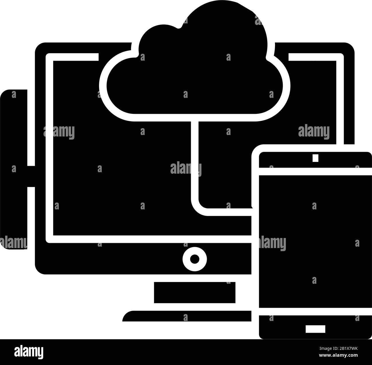 Cloud data synchronization black icon, concept illustration, vector flat symbol, glyph sign. Stock Vector