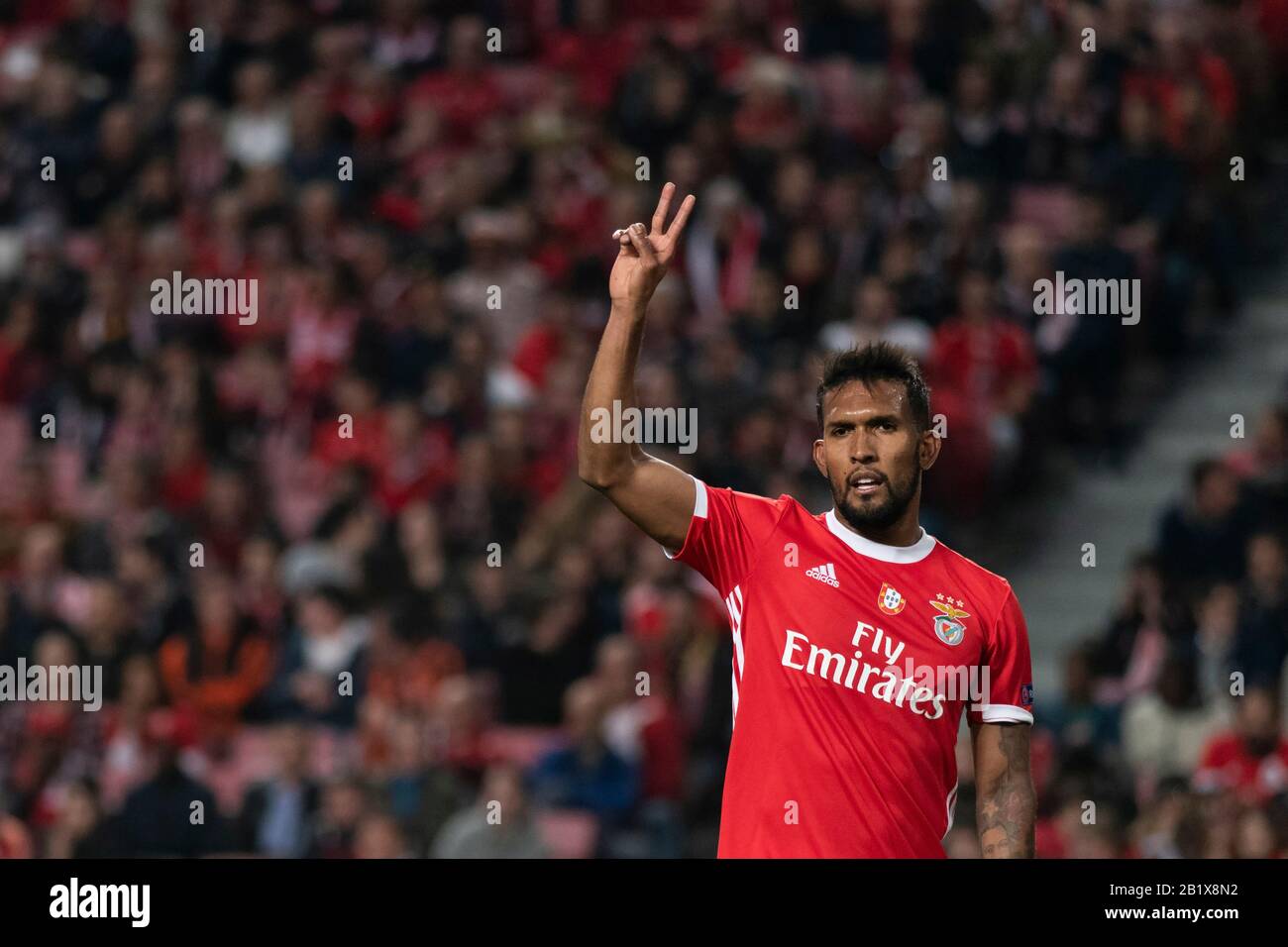 Lisbon, Portugal. 27th Feb, 2020. Dyego Sousa of SL Benfica seen in action during the UEFA Europa League Match 2019/20 between SL Benfica and FC Shakhtar Donetskt at Estádio da Luz in Lisbon.(Final score: SL Benfica 3:3 FC Shakhtar Donetskt) Credit: SOPA Images Limited/Alamy Live News Stock Photo