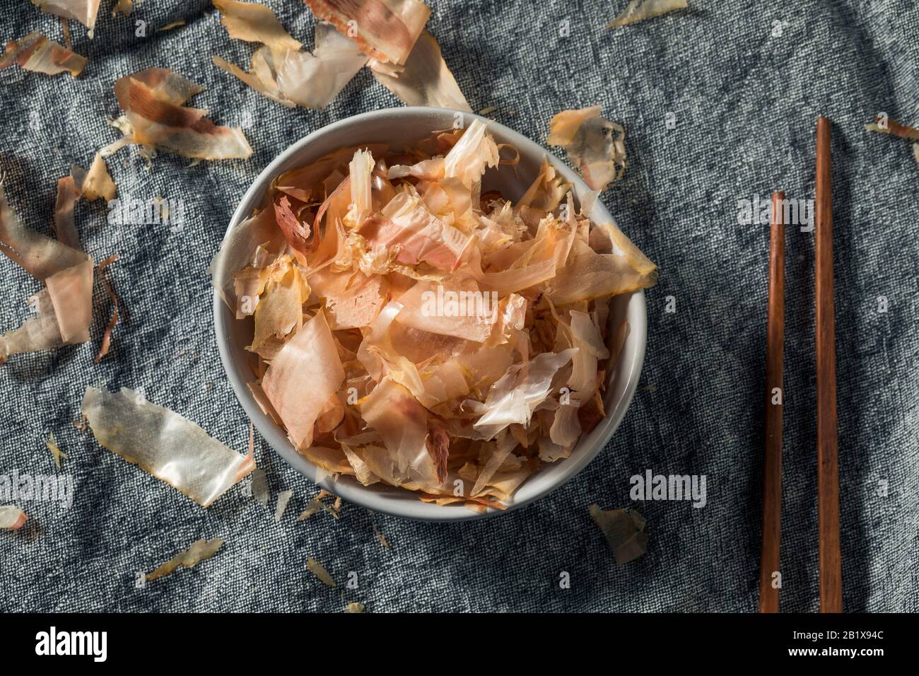 Organic Dried Japaense Dried Bonito Flakes in a Bowl Stock Photo