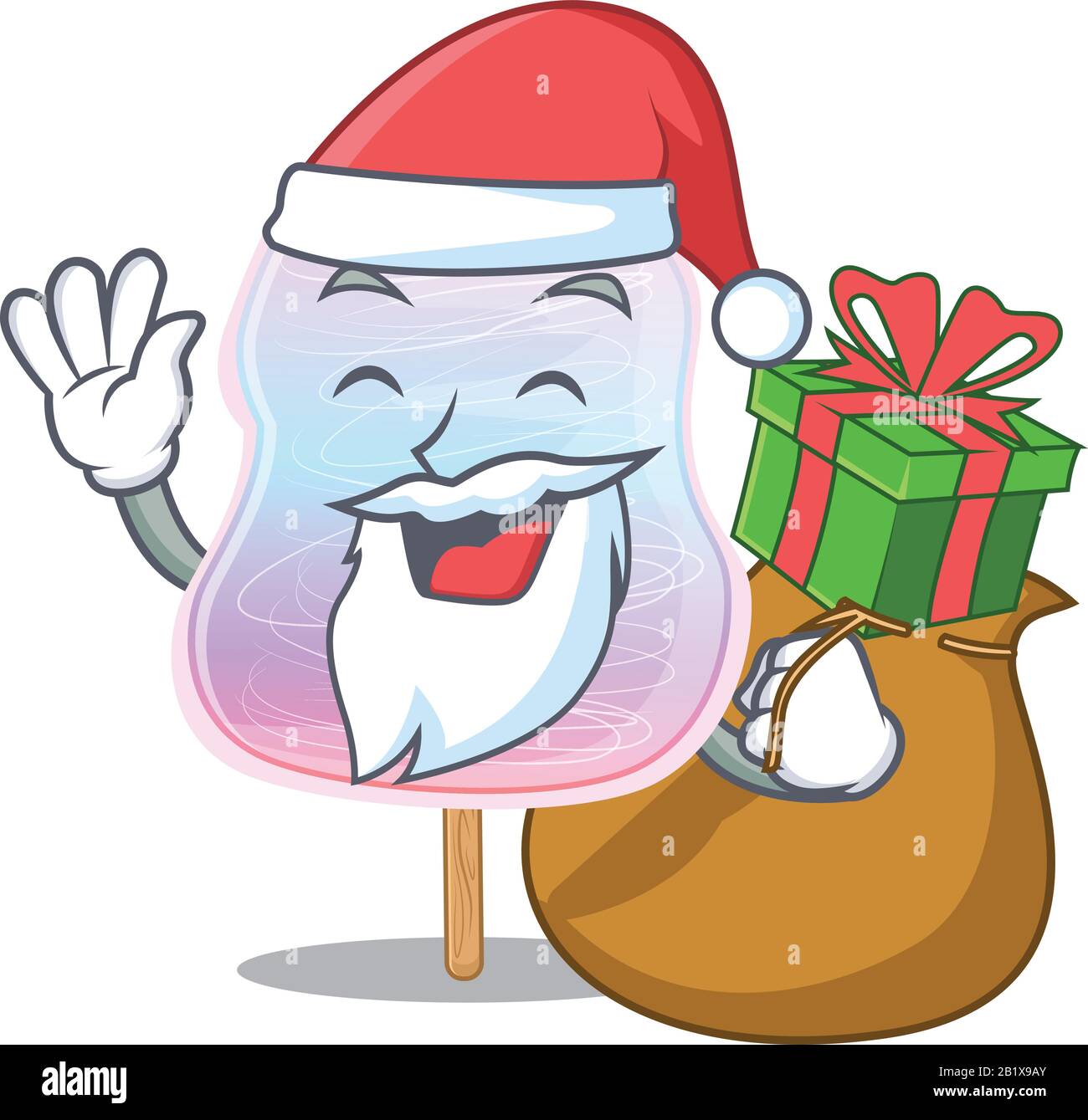 Santa rainbow cotton candy Cartoon character design having box of gifts ...