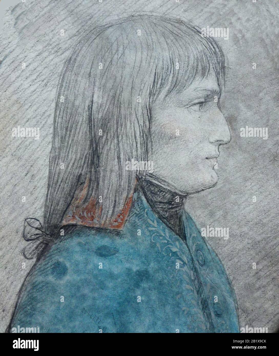 Profile portrait of General Napoleon Bonaparte. Pencil drawing enhanced with watercolor, from nature during the Italian campaign in 1796 by Giuseppe Longhi Stock Photo