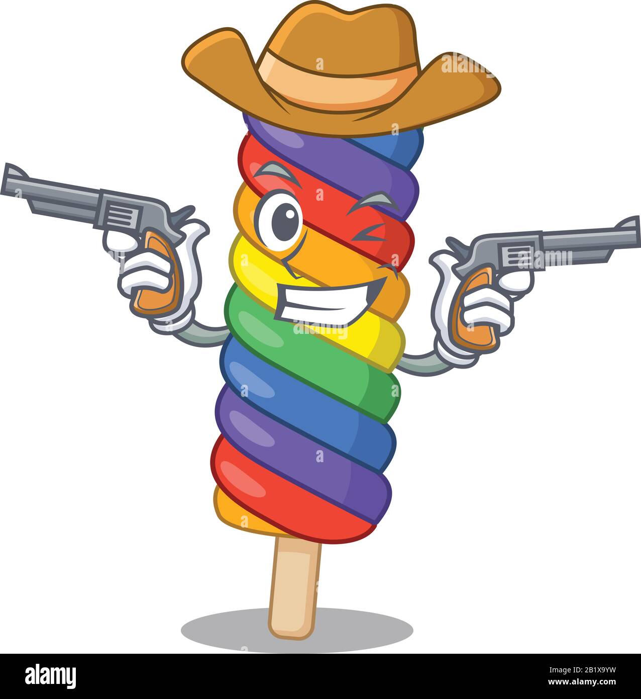 Rainbow ice cream Cowboy cartoon concept having guns Stock Vector Image