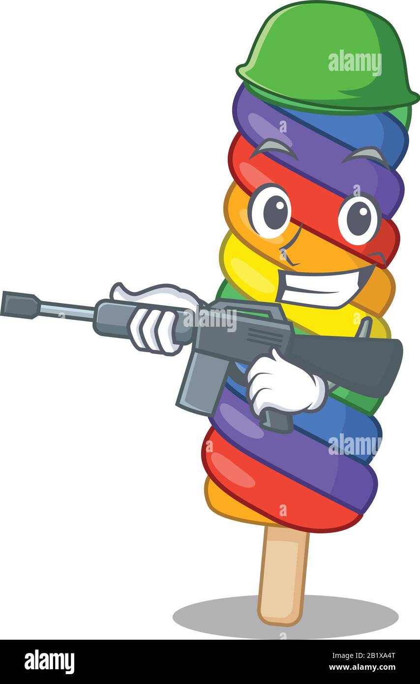 A cute picture of rainbow ice cream Army with machine gun Stock Vector