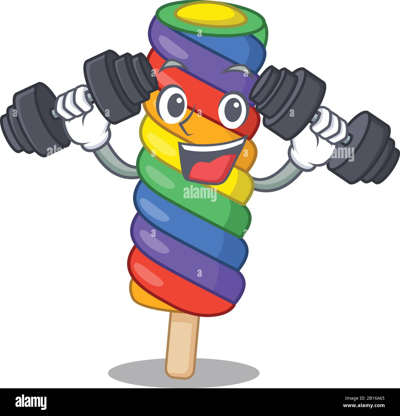 Sporty Fitness exercise rainbow ice cream mascot design using barbells