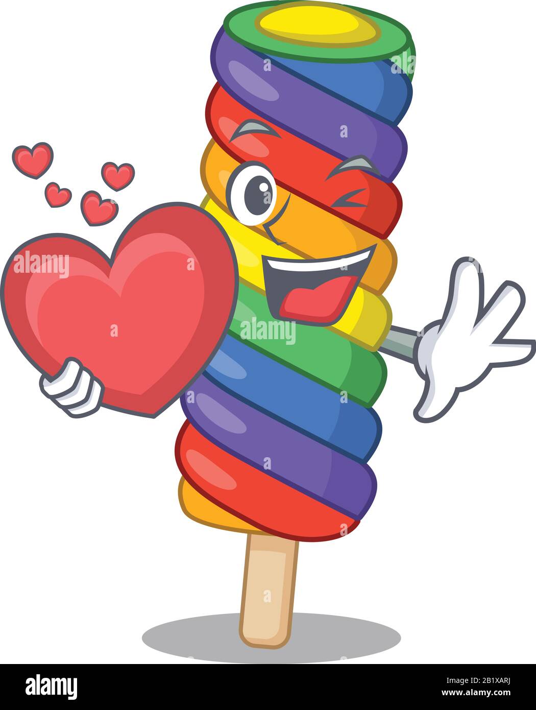 Romantic rainbow ice cream cartoon picture holding a heart Stock Vector
