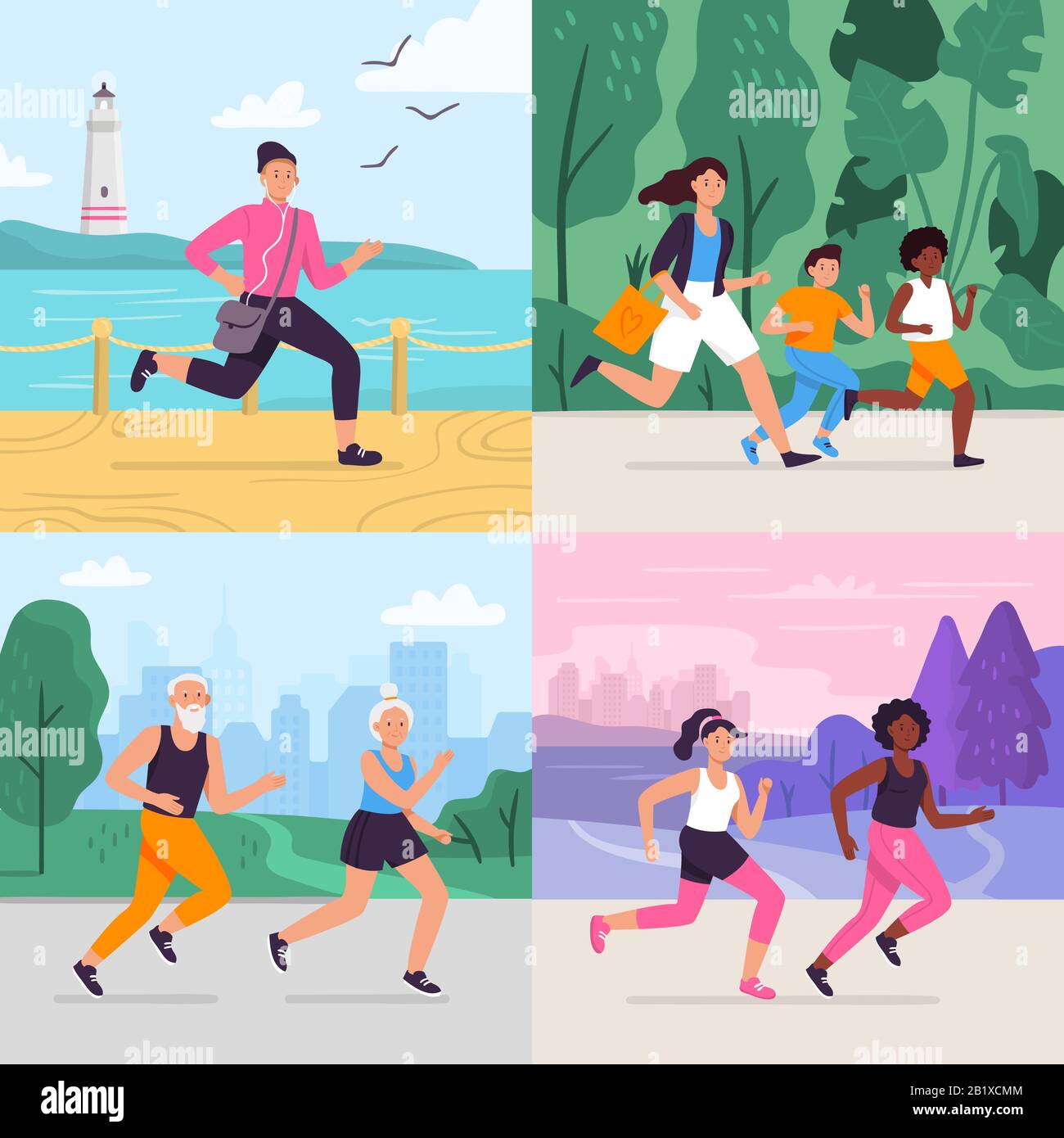 Cartoon running workout. Runner run outdoor at park fitness track, athlete  on stadium, sportsman runners vector illustration set Stock Vector Image &  Art - Alamy