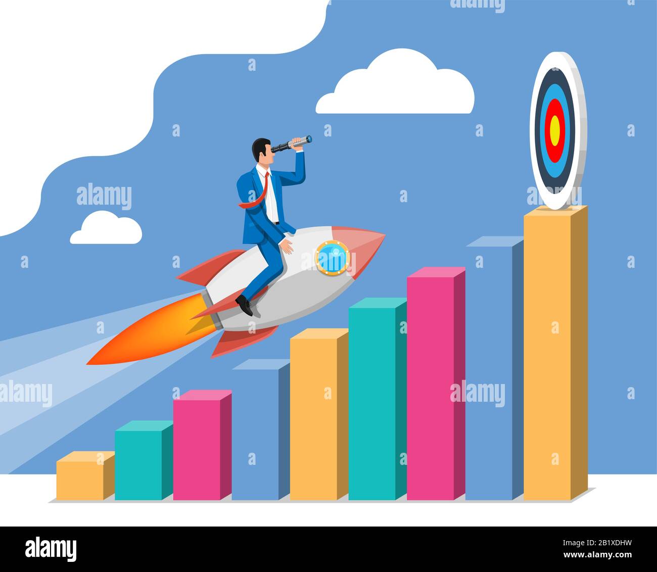 Successful business man flying on rocket on graph Stock Vector Image ...