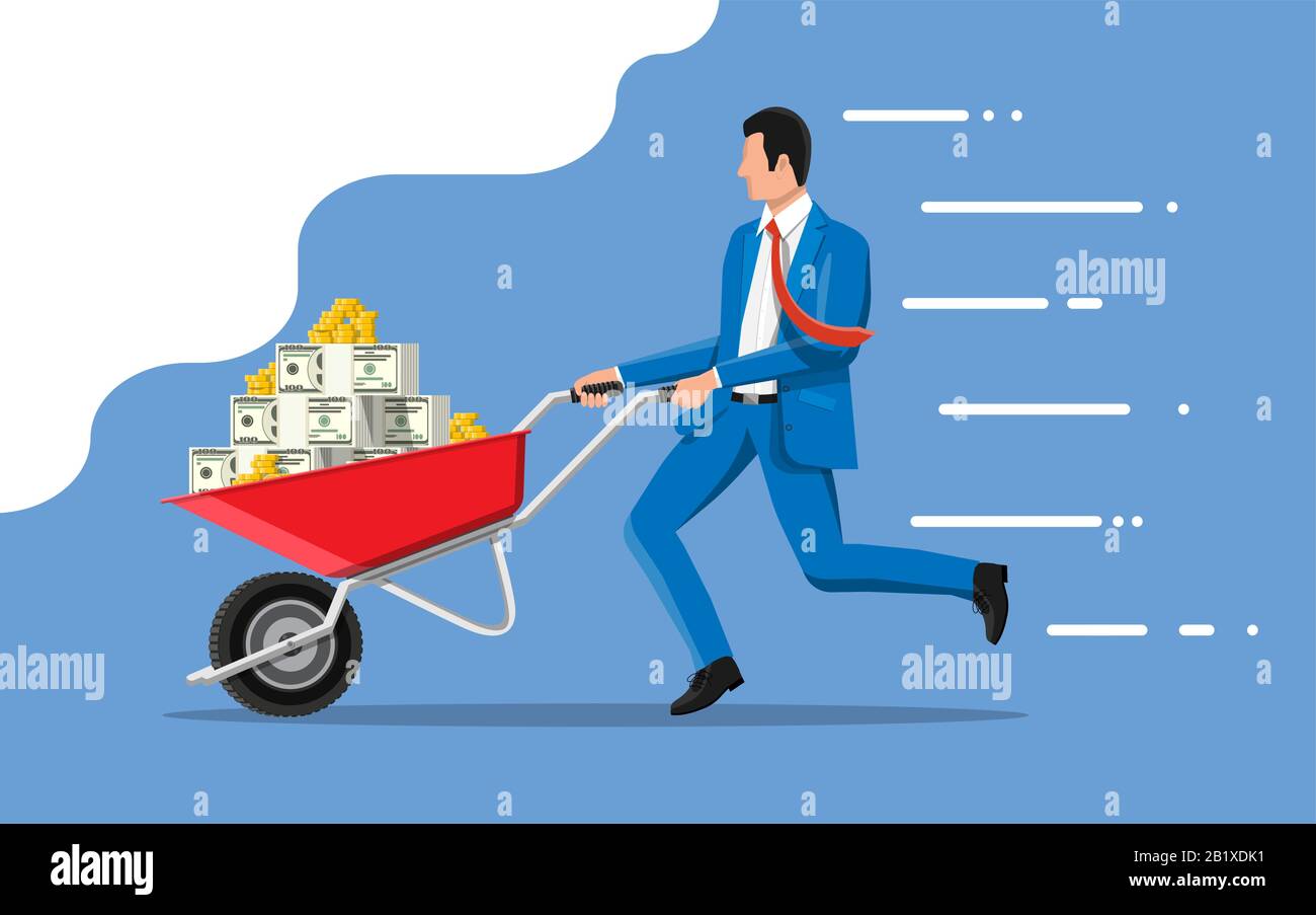 Businessman pushing wheelbarrow full of money Stock Vector Image & Art