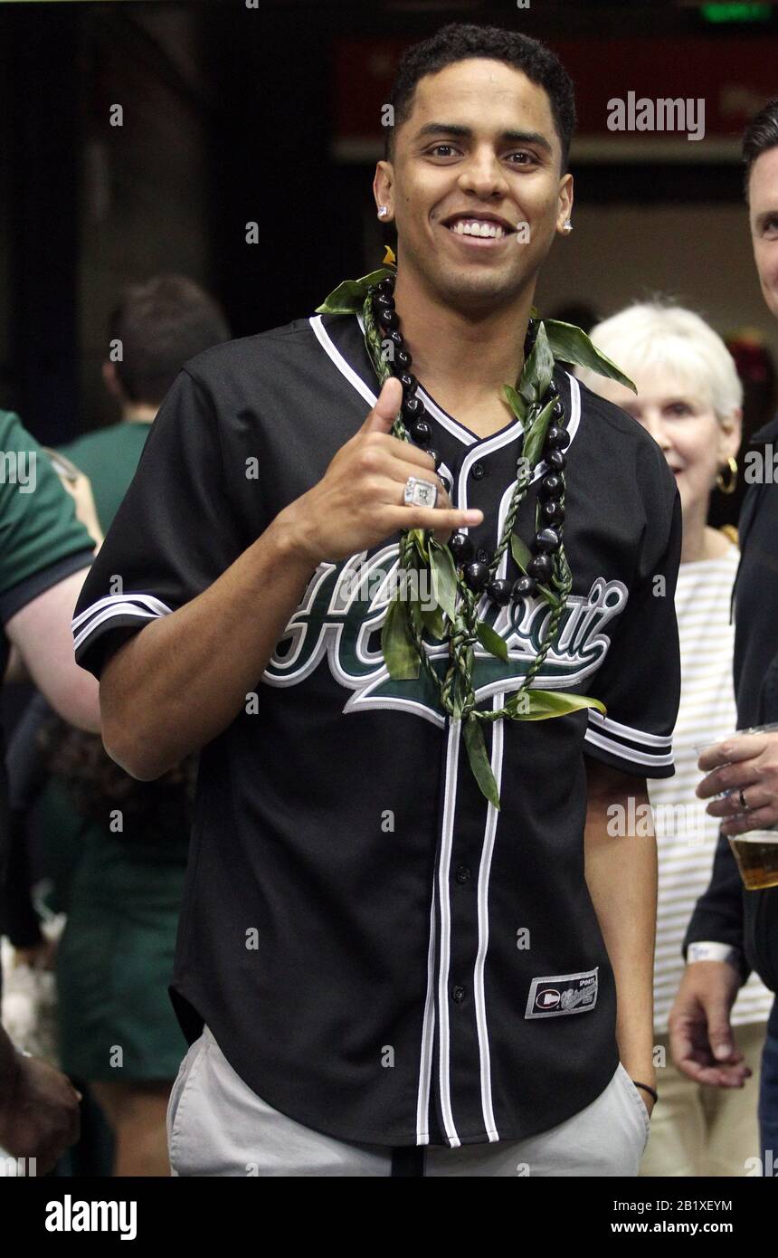 February 27, 2020 - Hawaii alum Aaron Valdes was the teams honorary ...