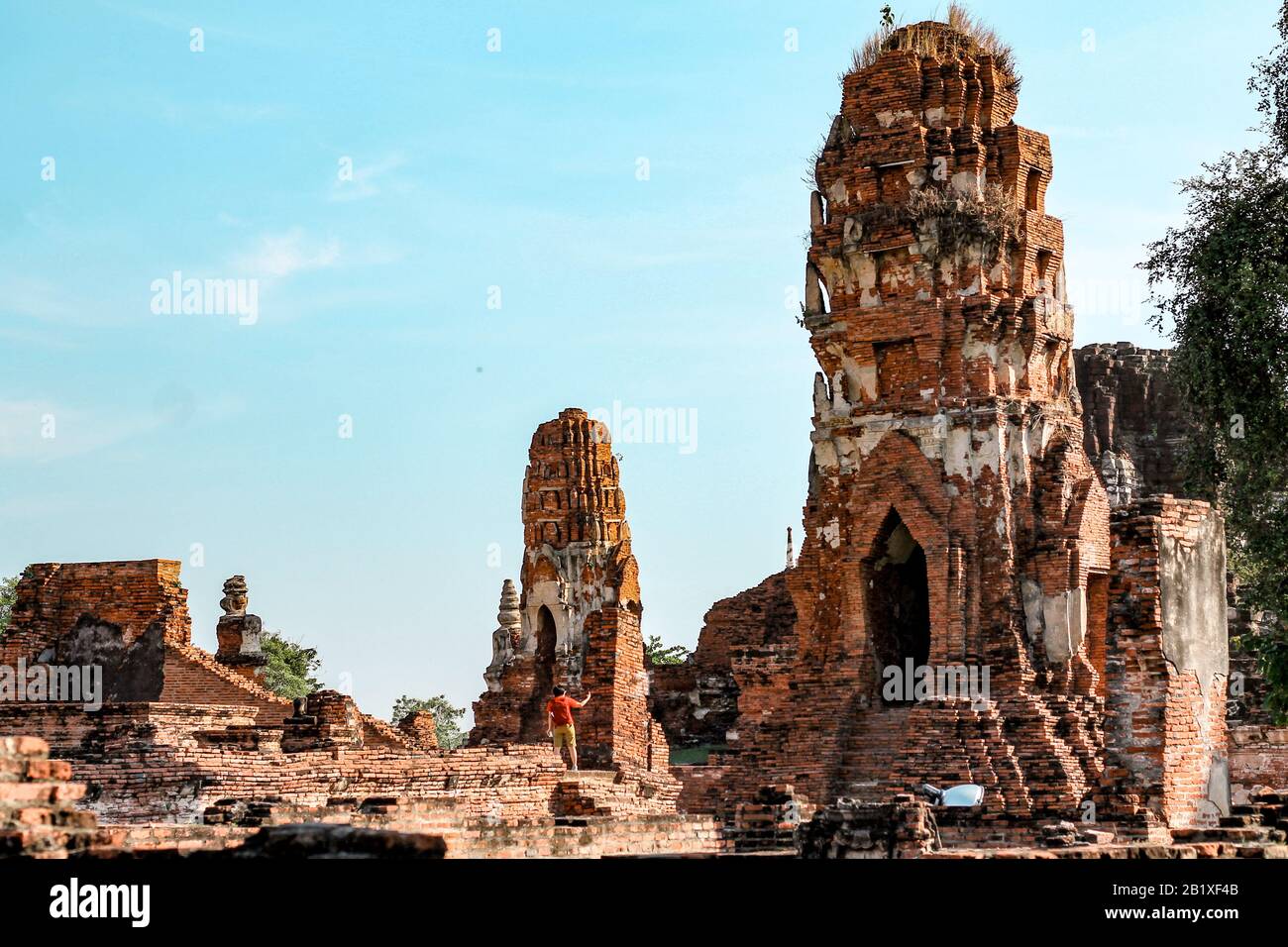 Ancient ruins in Ayutthaya Historical Park which is one of the famous cultural travel destination in Thailand Stock Photo