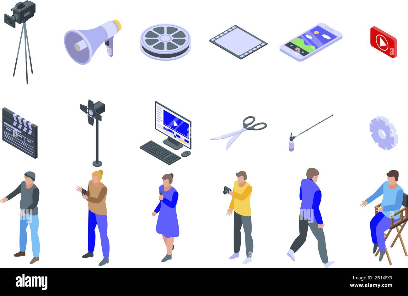 Clip maker icons set, isometric style Stock Vector