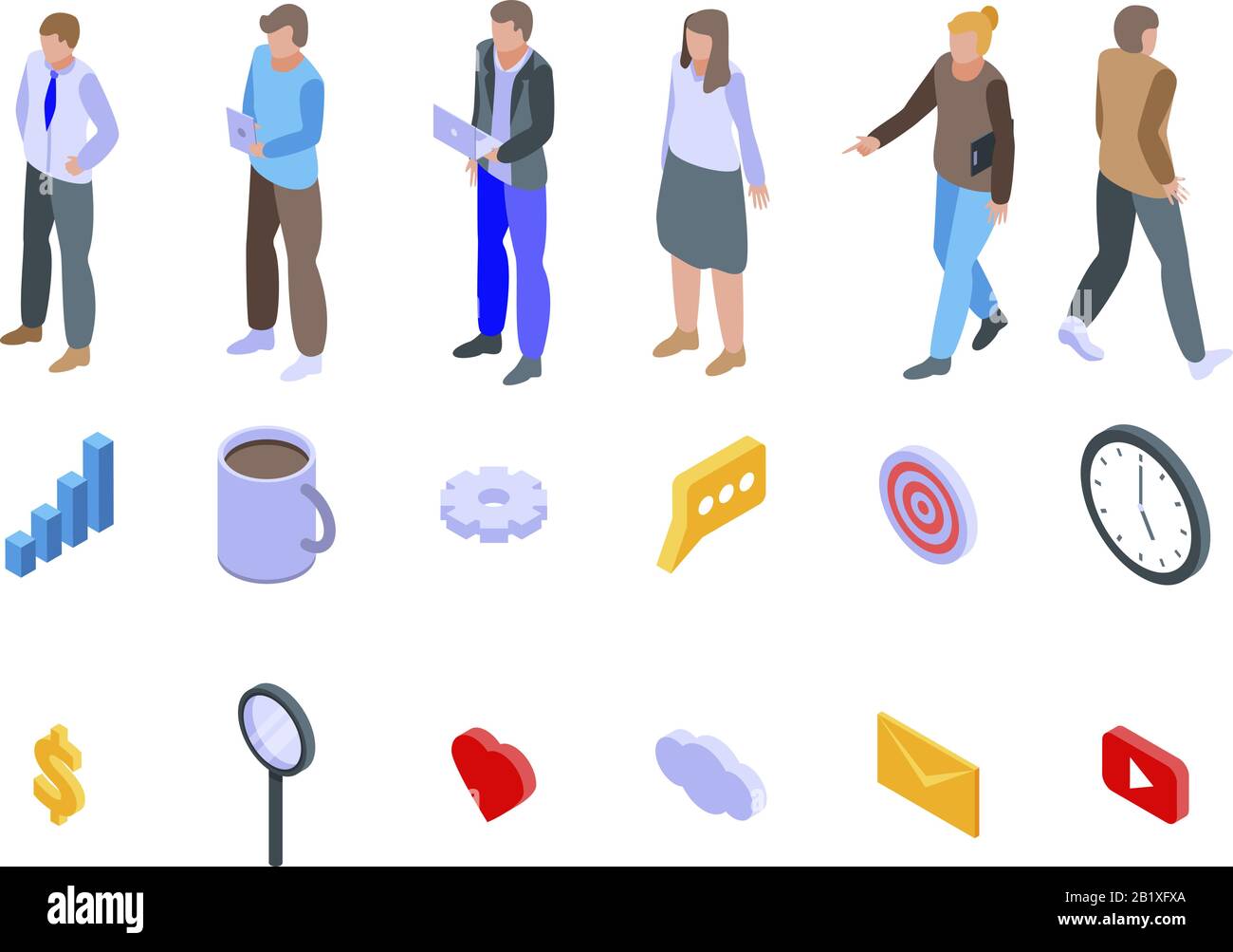 Marketer icons set, isometric style Stock Vector