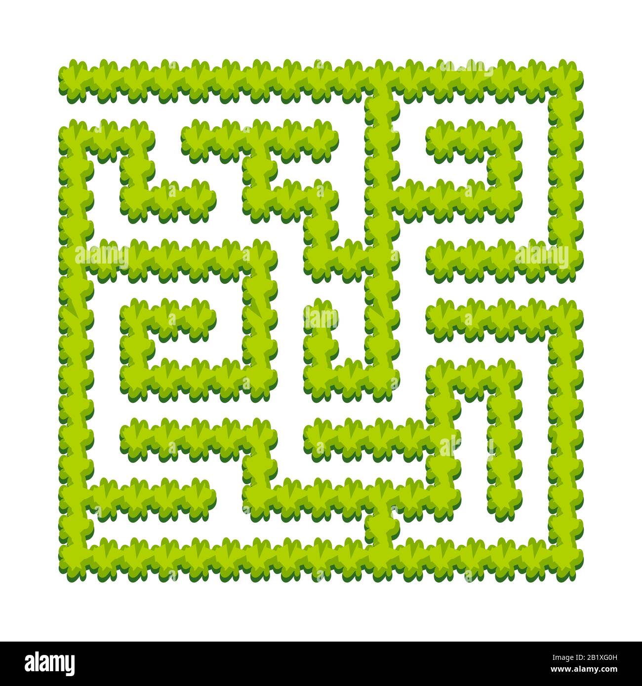 Abstract square labyrinth - green garden, shrubs. Game for kids. Puzzle for children. One entrance, one exit. Labyrinth conundrum. Vector illustration Stock Vector