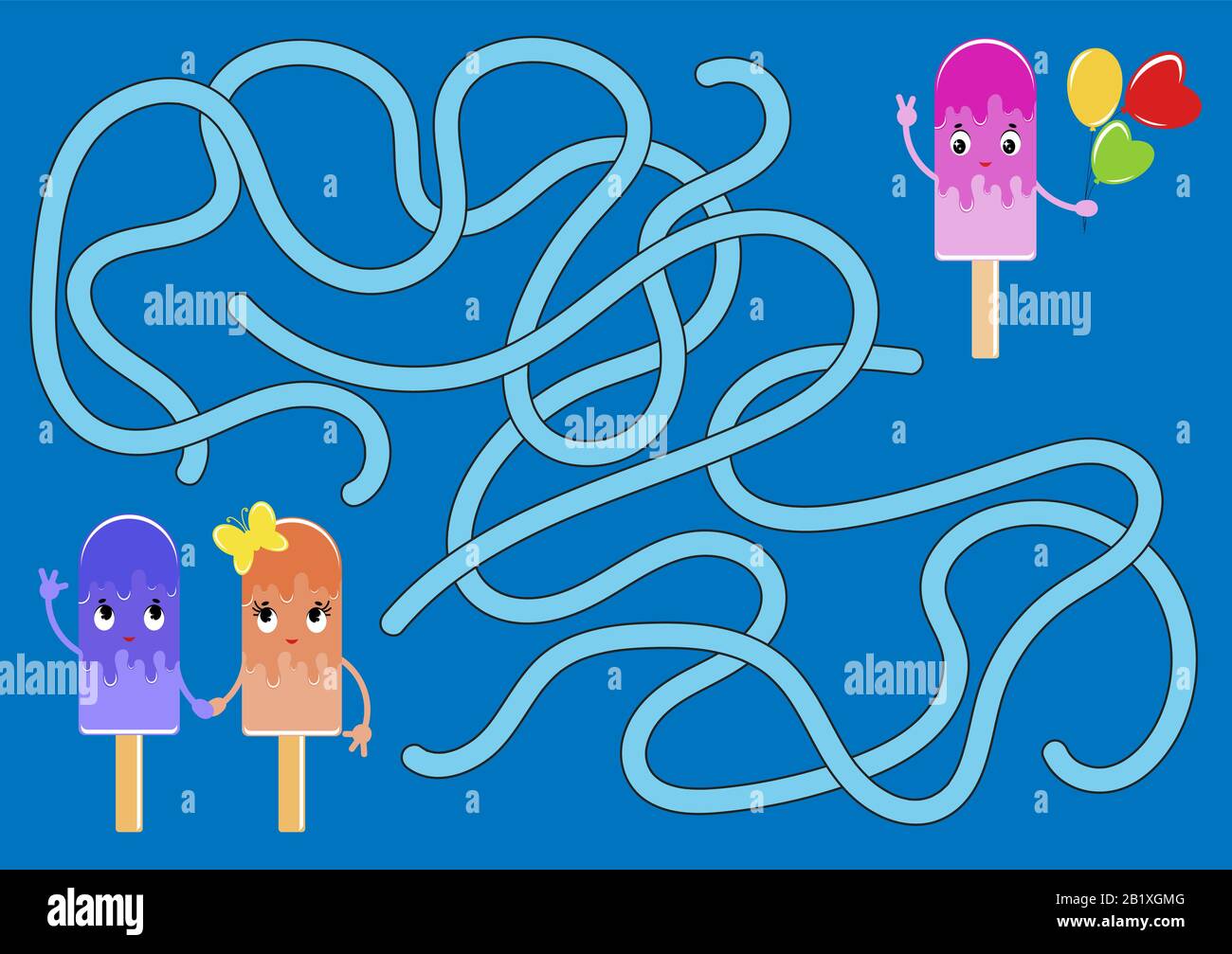 Color abstract maze. Help the cute ice cream to reach the ice cream