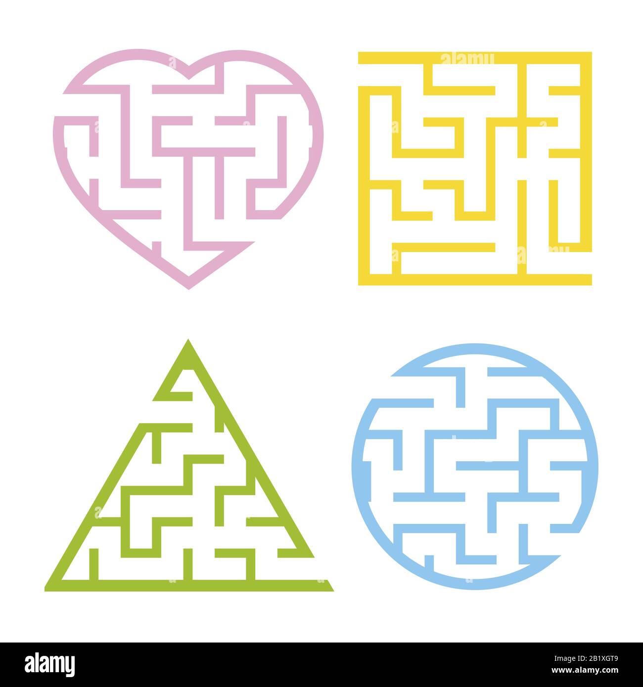 A set of colored light mazes. Circle, square, triangle, heart. Game for