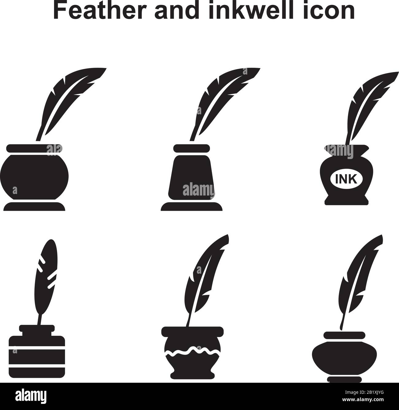 Feather and inkwell icon template black color editable. Feather and