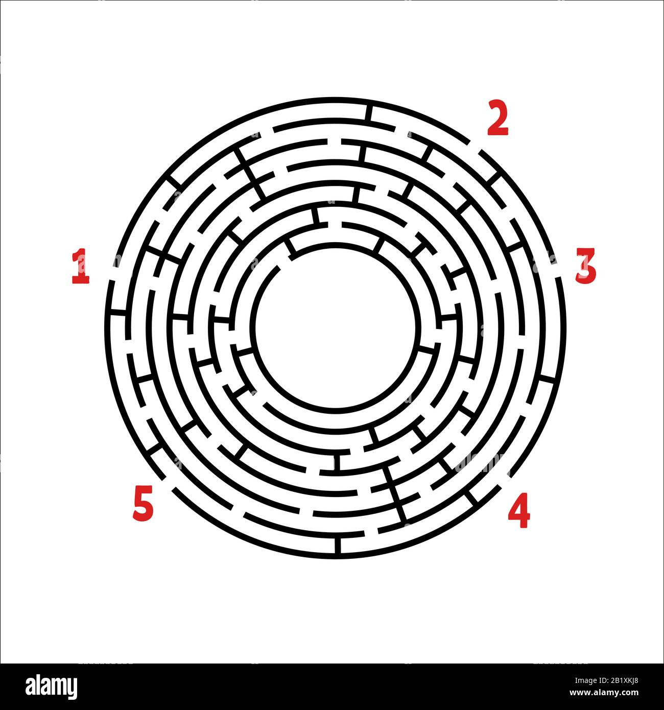 Black round maze. Game for kids. Children's puzzle. Many entrances, one